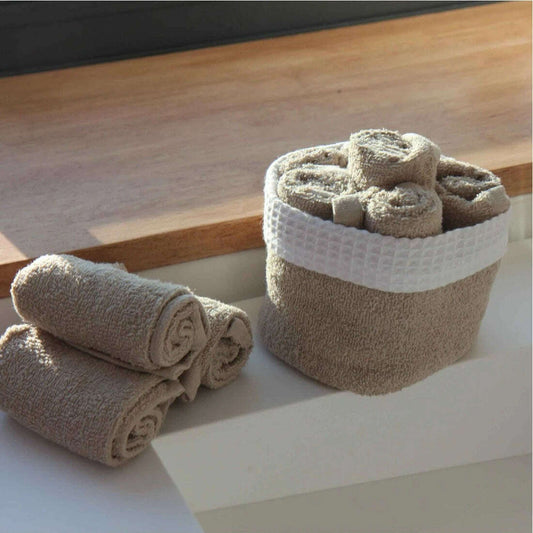 100% cotton basket + 6 guest towels - natural