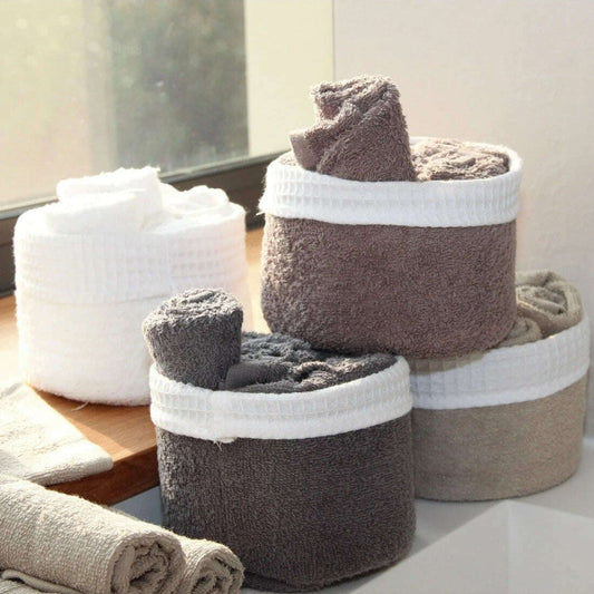 100% cotton basket + 6 guest towels - taupe